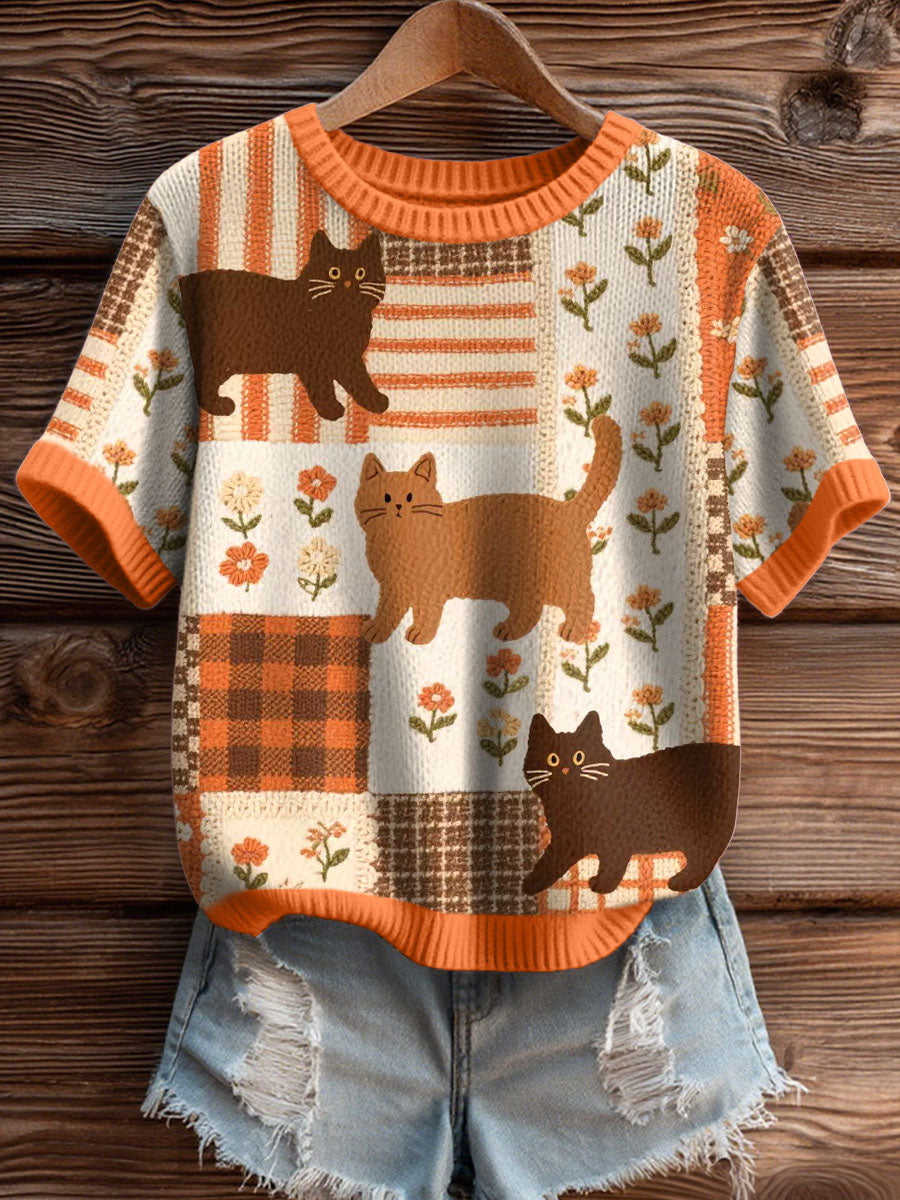 Women's Lovely Cats Pattern Cozy Knit Top