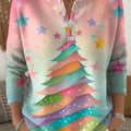 Women's Christmas Tree Art Print Buttoned Cardigan Sweater