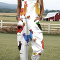 Women's Funny Chick Art Print Casual 100% Cotton Wide Leg Jumpsuit