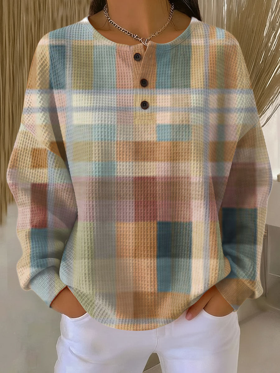 Women's  Vintage  Plaid Art Print Casual Cotton Sweatshirt