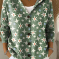 Women's Vintage Christmas Lights Pattern Printed Casual Hooded Button Sweater