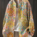 Women's Vintage Floral Pattern Art Print Casual Cotton And Linen Shirt