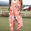 Women's Vintage Cute Chicken Art Pattern Print Casual 100% Cotton Jumpsuit