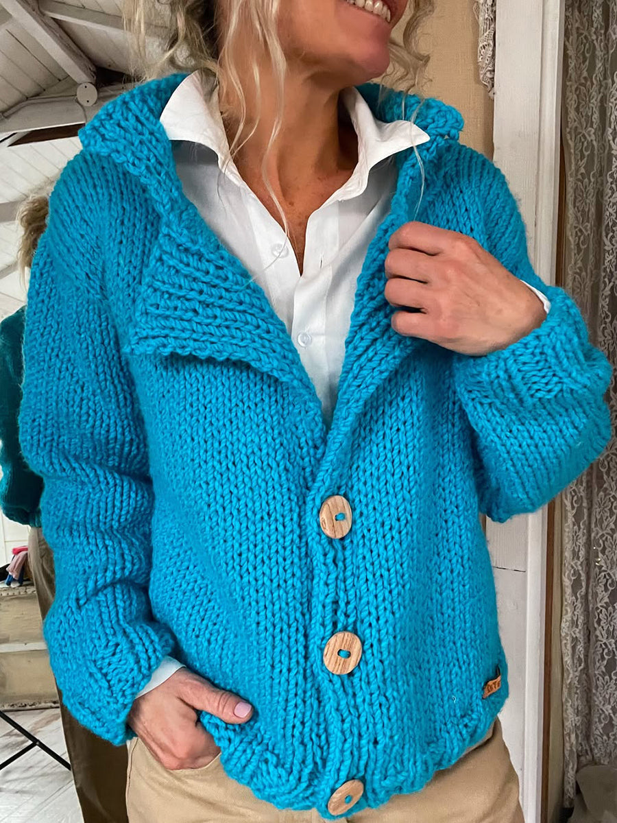 Women's Thick-knit Button Lapel Cardigan Sweater