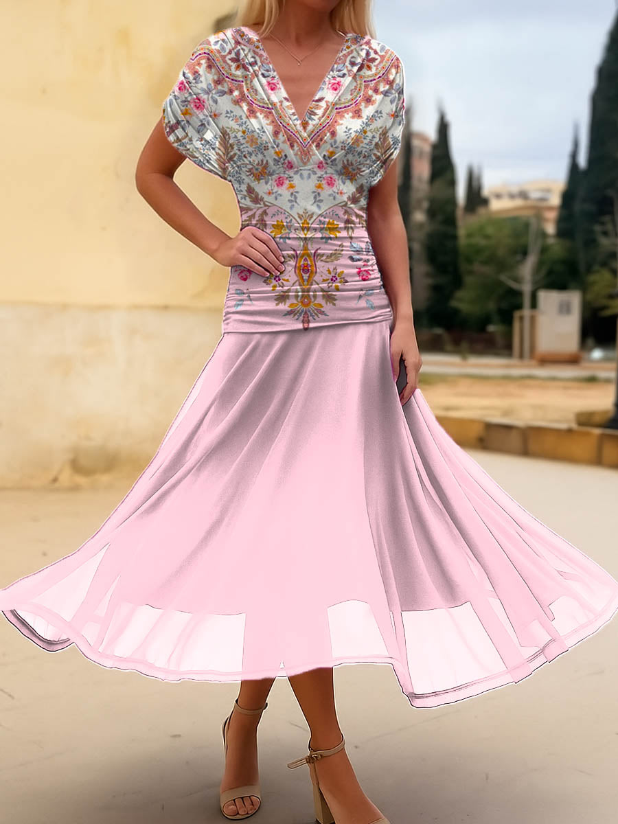 Women's Floral Pattern Art Print Casual Cotton Dress