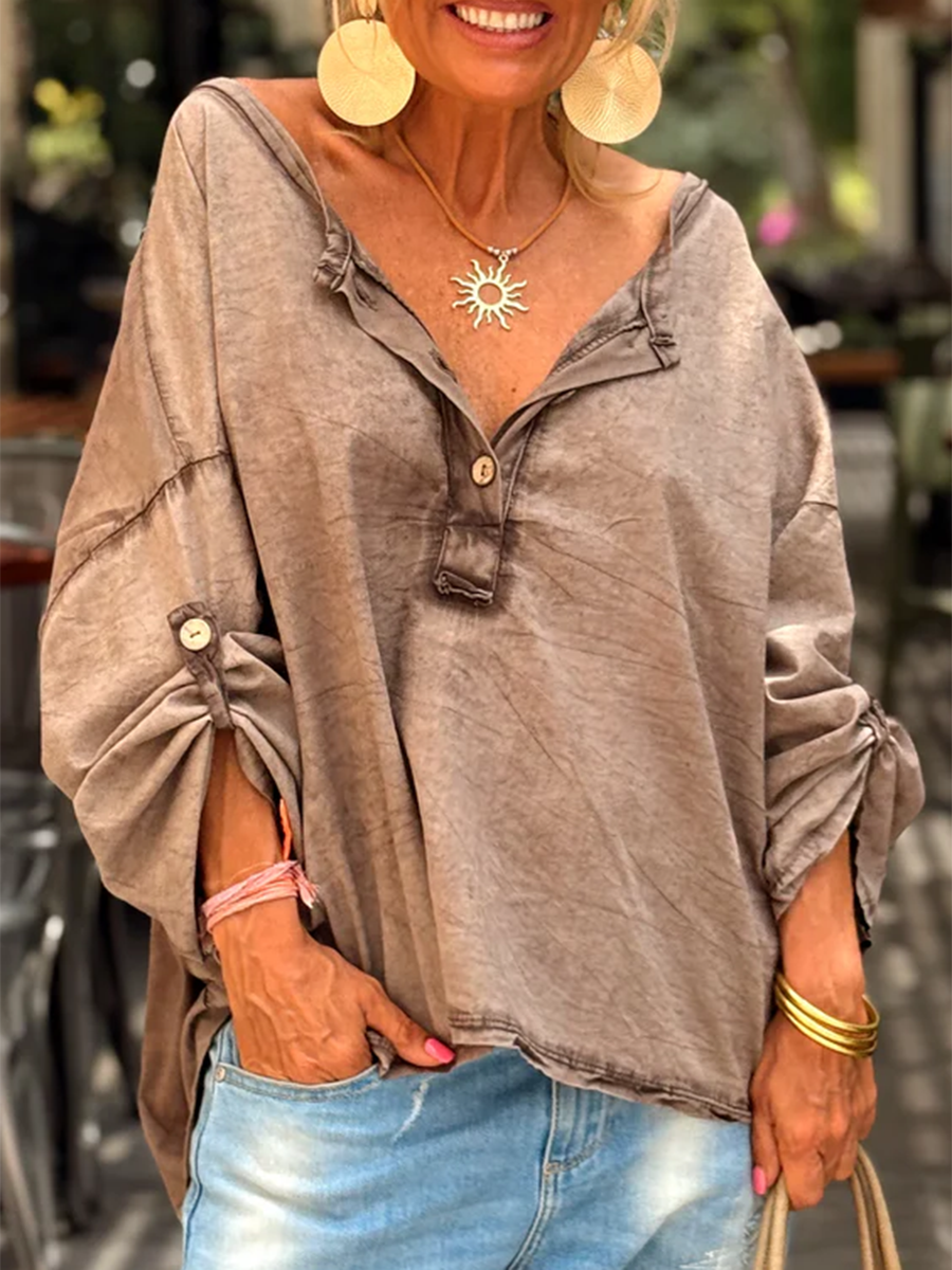 Women's Loose Button Cotton and Linen Shirt Top