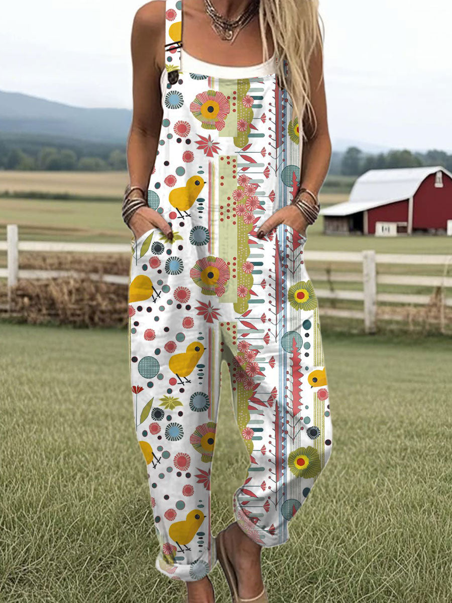 Women's  Funny Chick Art Print Casual 100% Cotton Wide Leg Jumpsuit