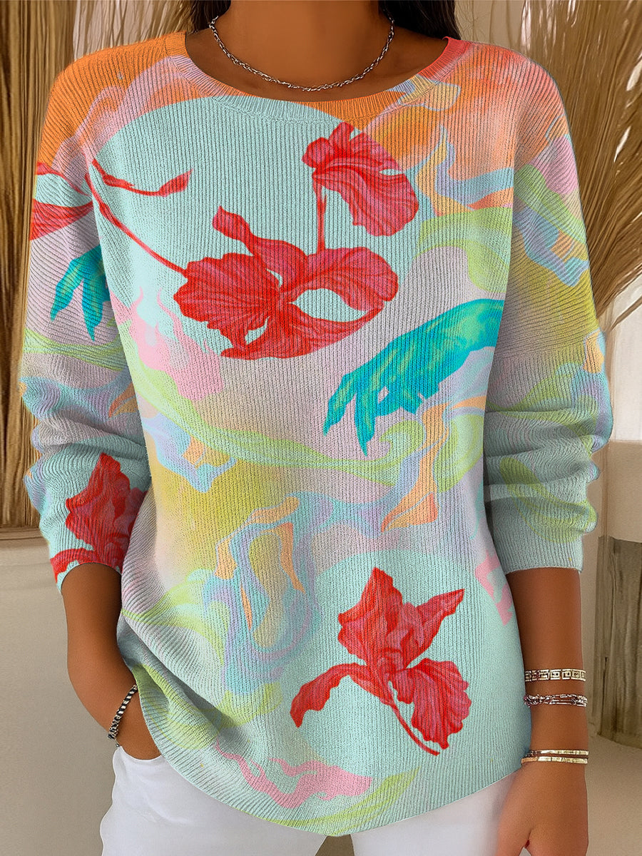 womens-colorful-silhouette-print-casual-pullover-sweater