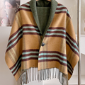 vintage-plaid-fringed-cape-sweater