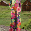 Robe décontractée à manches longues pour femme, imprimée de motifs floraux vintage
