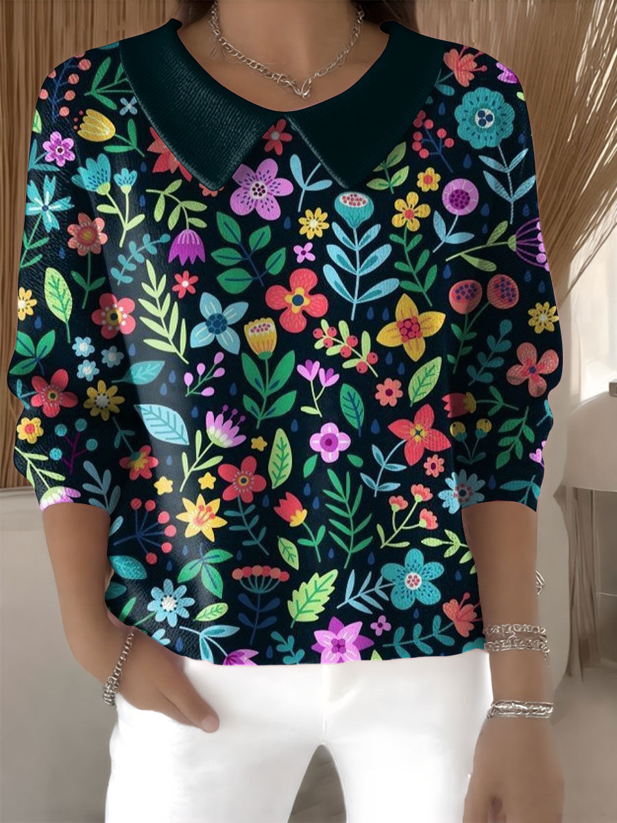 womens-floral-flowers-casual-print-peter-pan-collar-3-4-sleeve-sweater-c85g