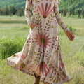 Women's Vintage Flower Art Print Long-sleeved Dress