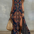 Women's Retro Ethnic Floral Pattern Art Print Casual Stylish Cotton Dress