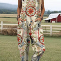 Women's Floral Art Print Casual 100% Cotton Wide Leg Jumpsuit