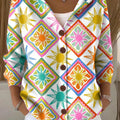 Women's Sun Rhombus Printed Casual Hooded Button Sweater