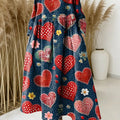 Women Love Pattern Art Print Casual Denim Dress