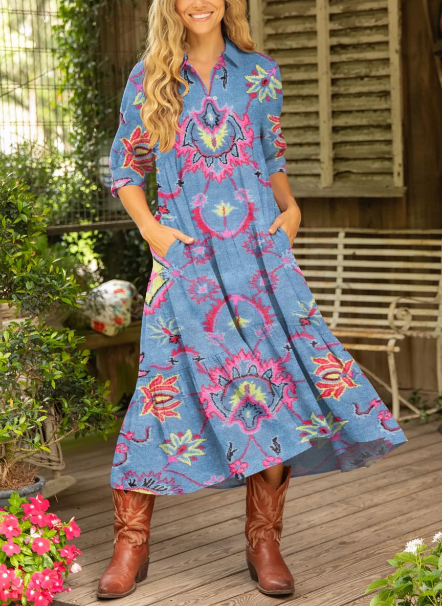 Women's Floral Pattern Art Print Cotton Dress