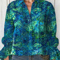 Women's  Vintage Gorgeous Peacock Feathers Art Print Casual  Cotton And Linen Shirt
