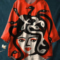 Women's Medusa Art Print Casual Cotton And Linen Shirt