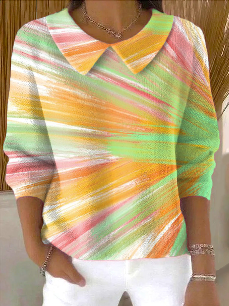 Women's Beautiful Abstract Colorful Graffiti Painting Art Print Casual Peter Pan Collar 3/4 Sleeve Sweater