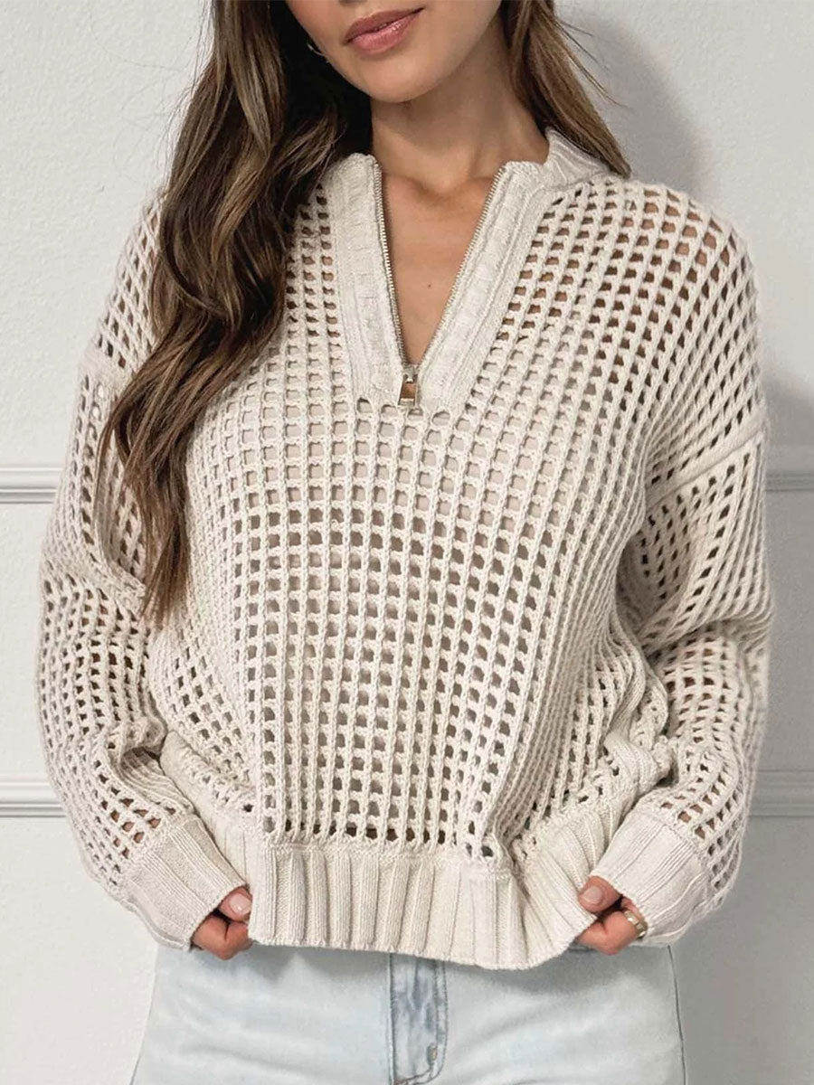 womens-pullover-zipper-half-open-hollow-long-sleeved-sweater