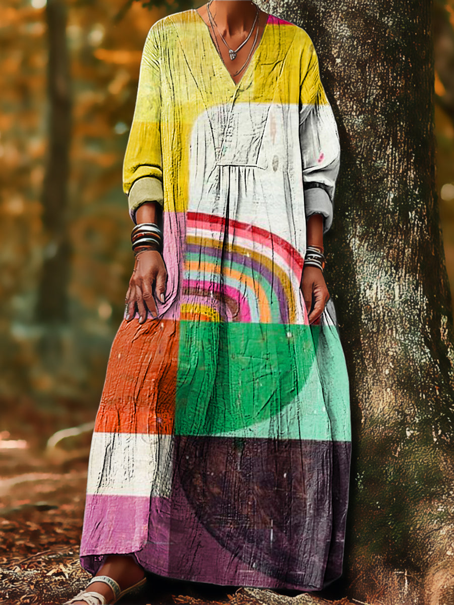 Women's Colorful Abstract Geometric Color Block Painting Art Print Dress