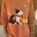 womens-lovely-autumn-cat-art-print-casual-pullover-sweater