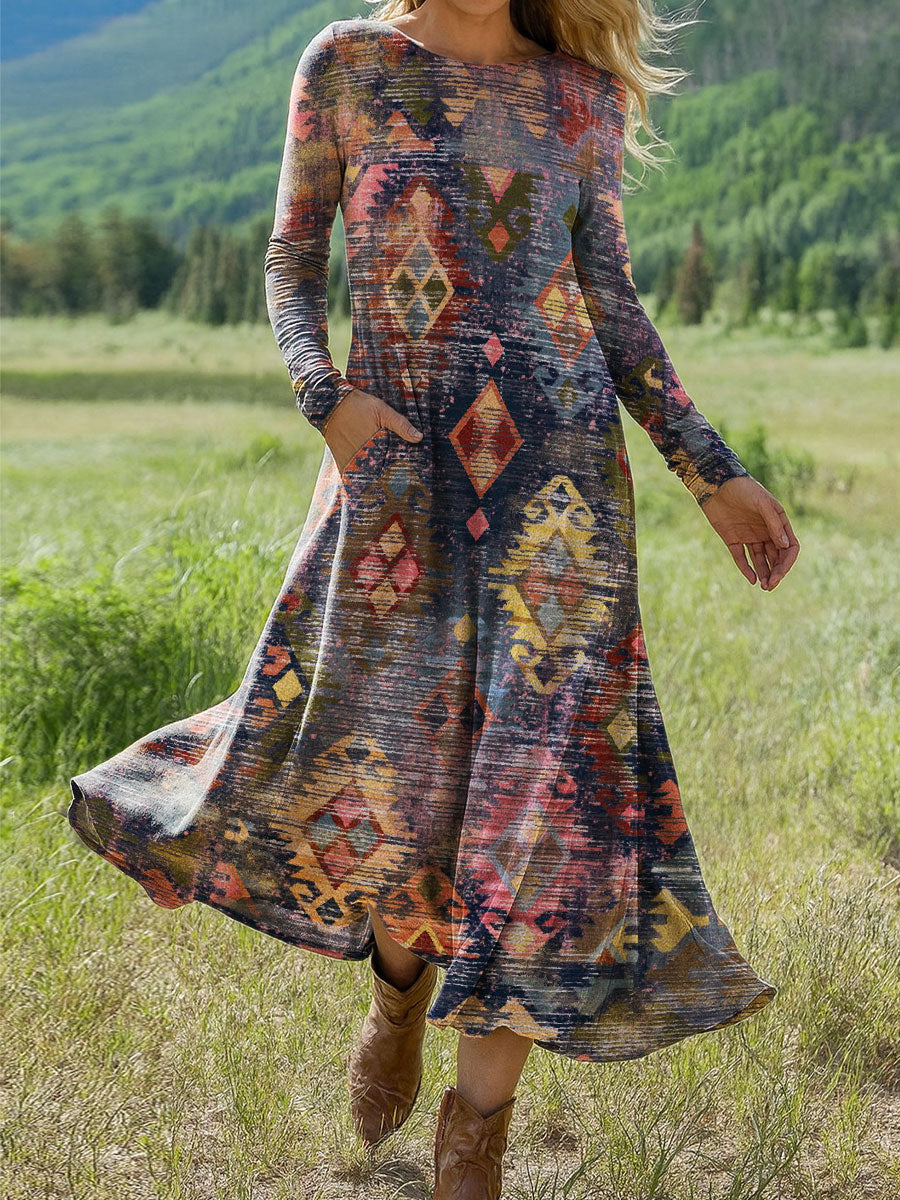 Women's Flowers Floral Art Print Long-sleeved Dress