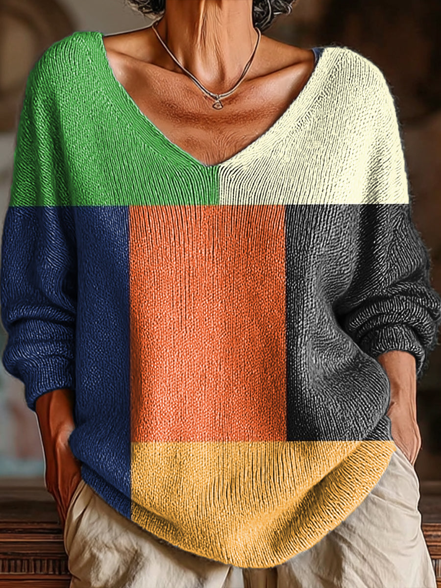 womens-vintage-geometric-color-block-painting-art-print-casual-pullover-sweater
