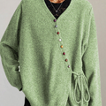 Women's Colorful Button Wool Lace-Up Sweater