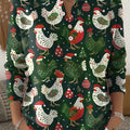 Vintage Christmas Chicken Art Print Buttoned Cardigan Sweater