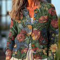 cardigan-pull à boutons vintage ethnique à motif floral et d'oiseaux 