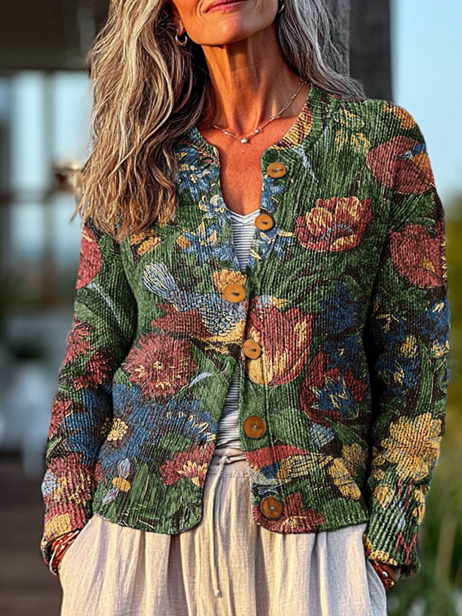 vintage-ethnic-floral-bird-painting-art-print-buttoned-cardigan-sweater