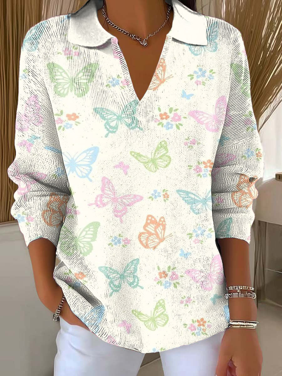Women's Small Butterfly Color Printed Casual Sweater