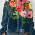 Women's  Vintage Flower Art Print Casual  Cotton And Linen Shirt
