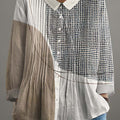 Women's Geometric Pattern Art Print Casual Cotton And Linen Ruffle Shirt