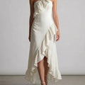 Women's Elegant Lace-trimmed One-shoulder Cotton Linen Dress