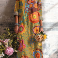 Wunderschönes Vintage-Kleid für Damen mit ethnischem Blumenmuster und Kunstdruck