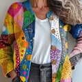 Women's Abstract Geometric Pattern Art Print Buttoned Cardigan Sweater