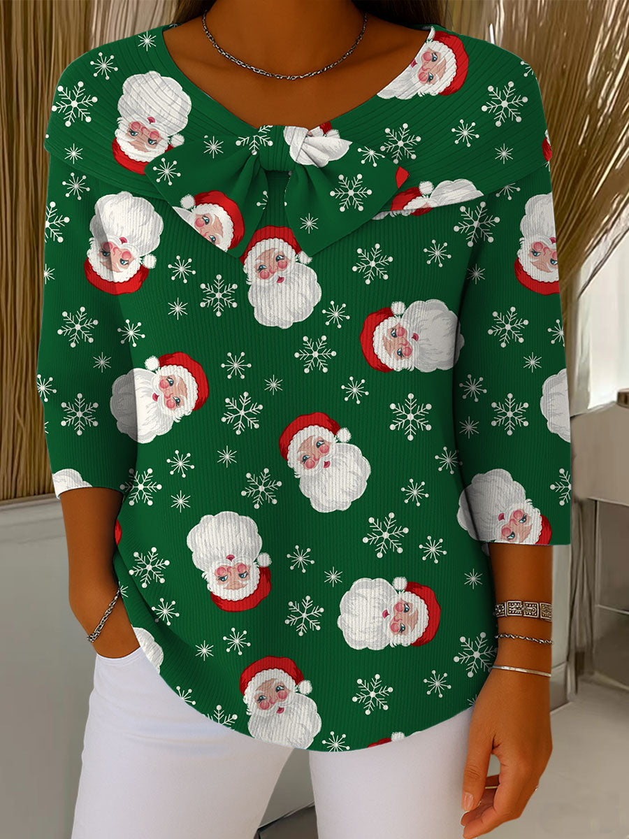 Vintage Christmas Santa  Art Print Buttoned Cardigan Sweater