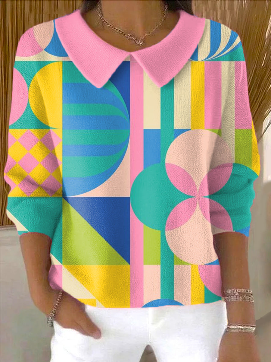 womens-beautiful-colorful-abstract-geometric-painting-art-print-casual-peter-pan-collar-3-4-sleeve-sweater