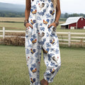 Women's Chicken Print Casual Cotton Wide Leg Jumpsuit