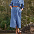 Women's Solid Color Lapel Long Sleeve Casual Loose Cotton Shirt Dress