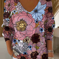 Women's Vintage Floral Art Print Casual Pullover Sweater