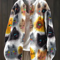 Women's Beautiful Colorful Cute Cat Portrait Art Print Casual Cotton And Linen Shirt