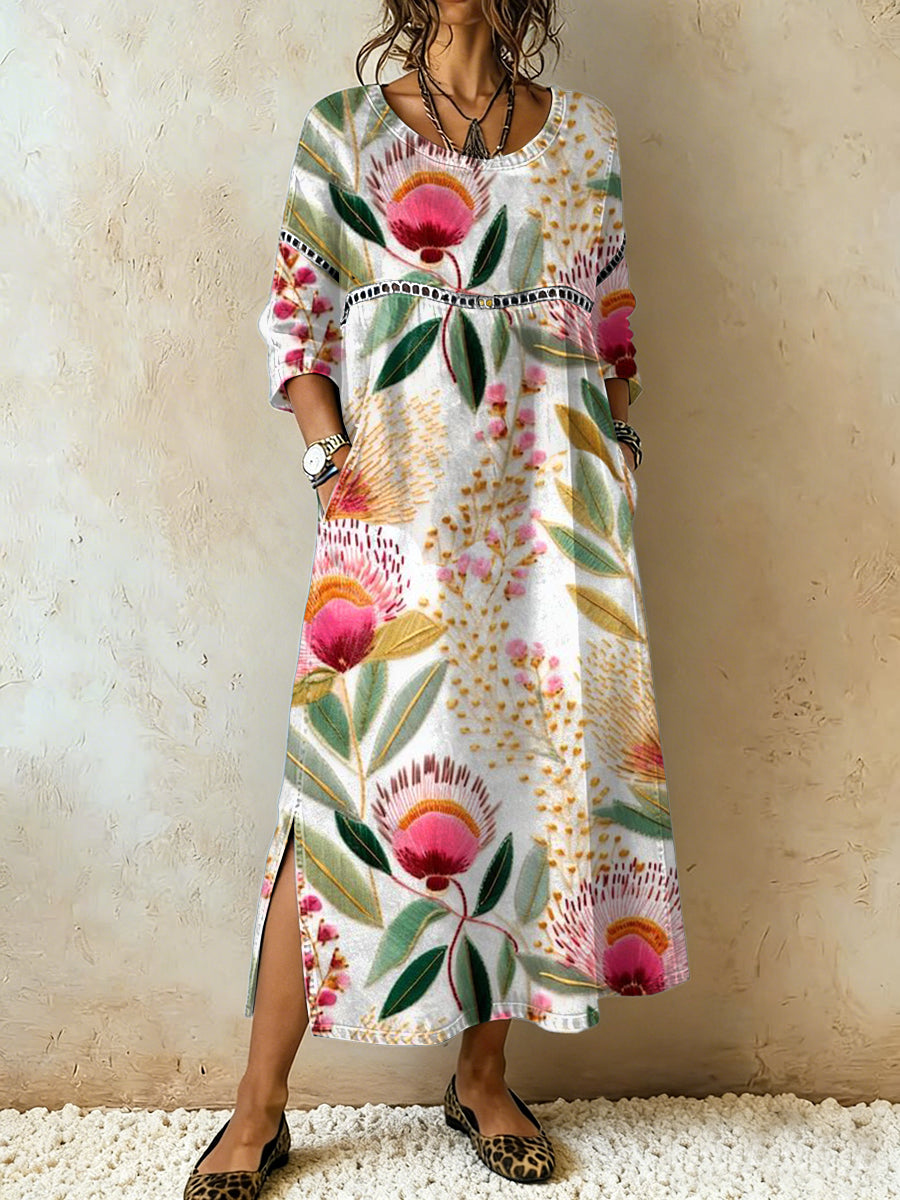 Women's Floral Print Casual Lace Patchwork Dress