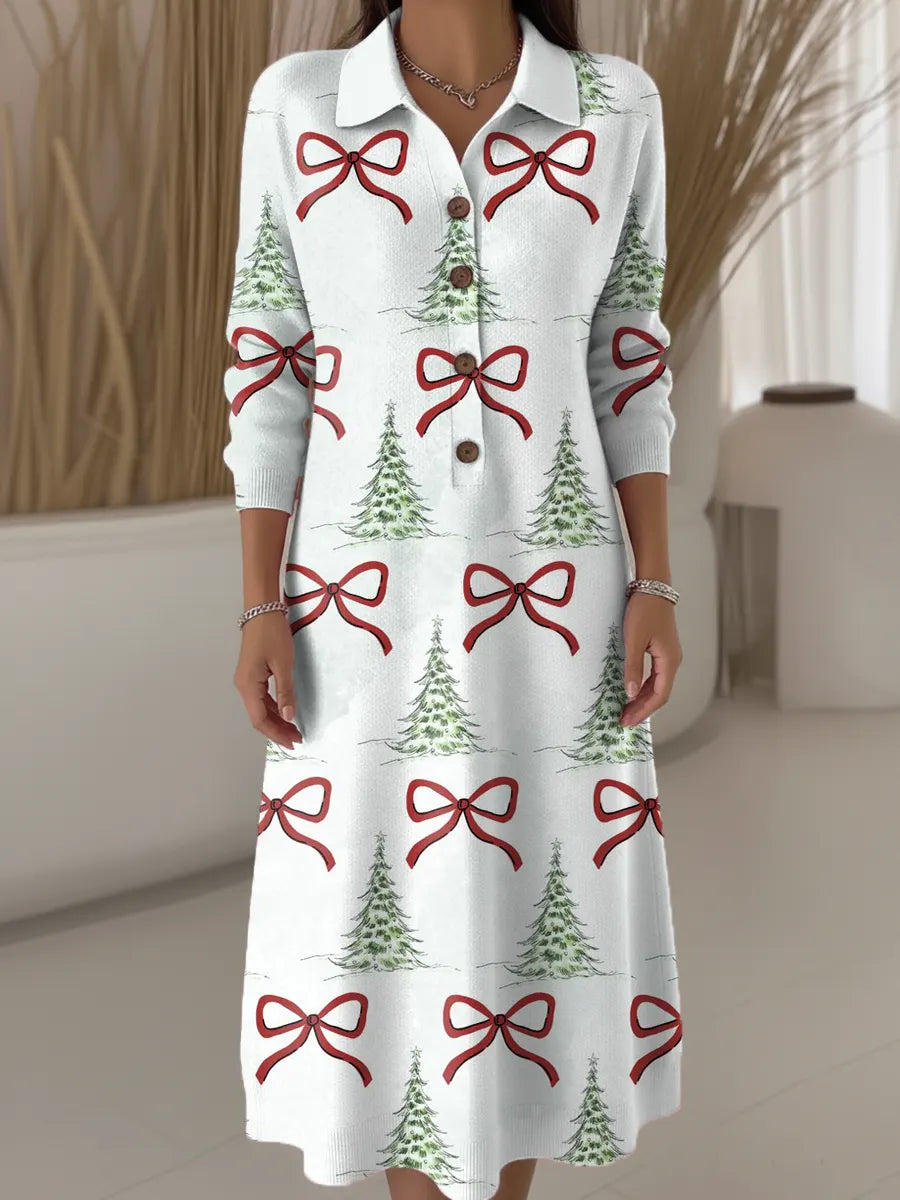 Women's Christmas Pattern Art Print Casual Knitted Dress