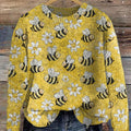 Vintage-Pullover mit Bienen- und Blumenmuster 