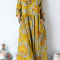 Women's Vintage Ethnic Paisley Art Print Linen Pocket Tunic Dress