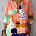 Women's Dog Art Print  Casual Cotton Linen Shirt